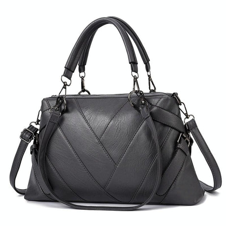 Soft Leather Geometric Handbag - Colourblock - Dark Gray