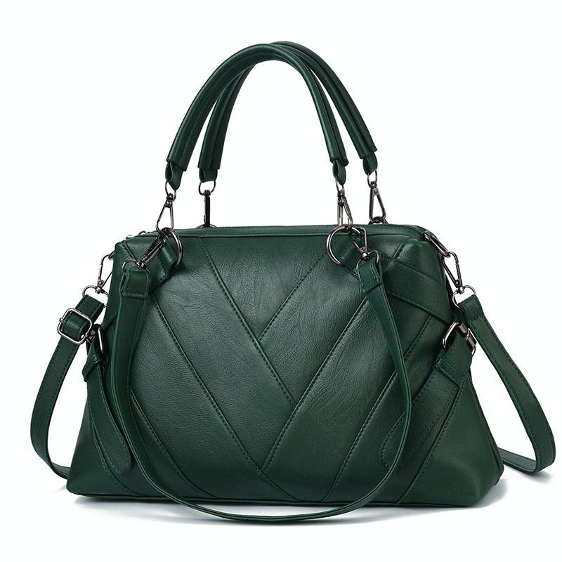Soft Leather Geometric Handbag - Colourblock - Dark Gray