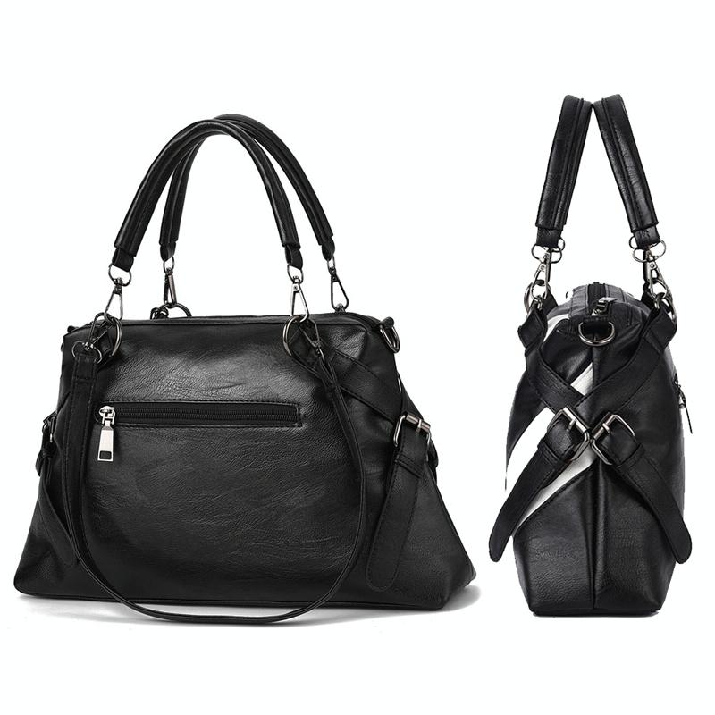 Soft Leather Geometric Handbag - Colourblock - Dark Gray