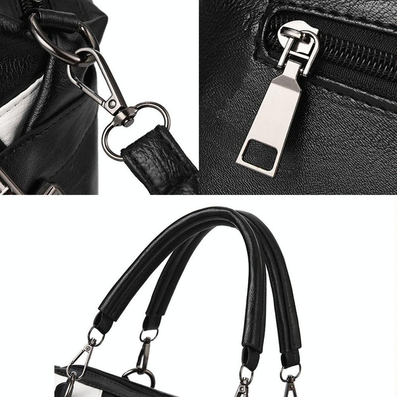 Soft Leather Geometric Handbag - Colourblock - Dark Gray