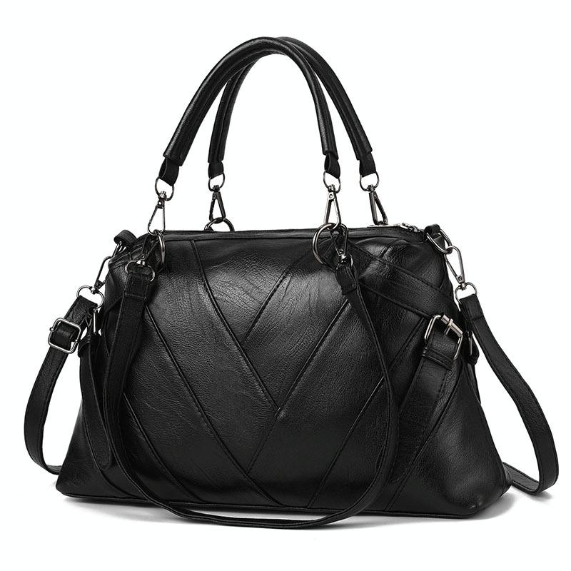 Soft Leather Geometric Handbag - Colourblock - Dark Gray