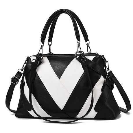 Soft Leather Geometric Handbag - Colourblock - Dark Gray
