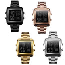 Vintage Gold Steel Square Watch - Waterproof & Luminous - Silver