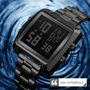 Vintage Gold Steel Square Watch - Waterproof & Luminous - Silver
