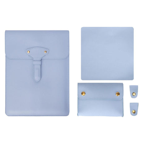 3-in-1 Waterproof Leather Laptop Liner Bag - 13 Inches - Baby Blue