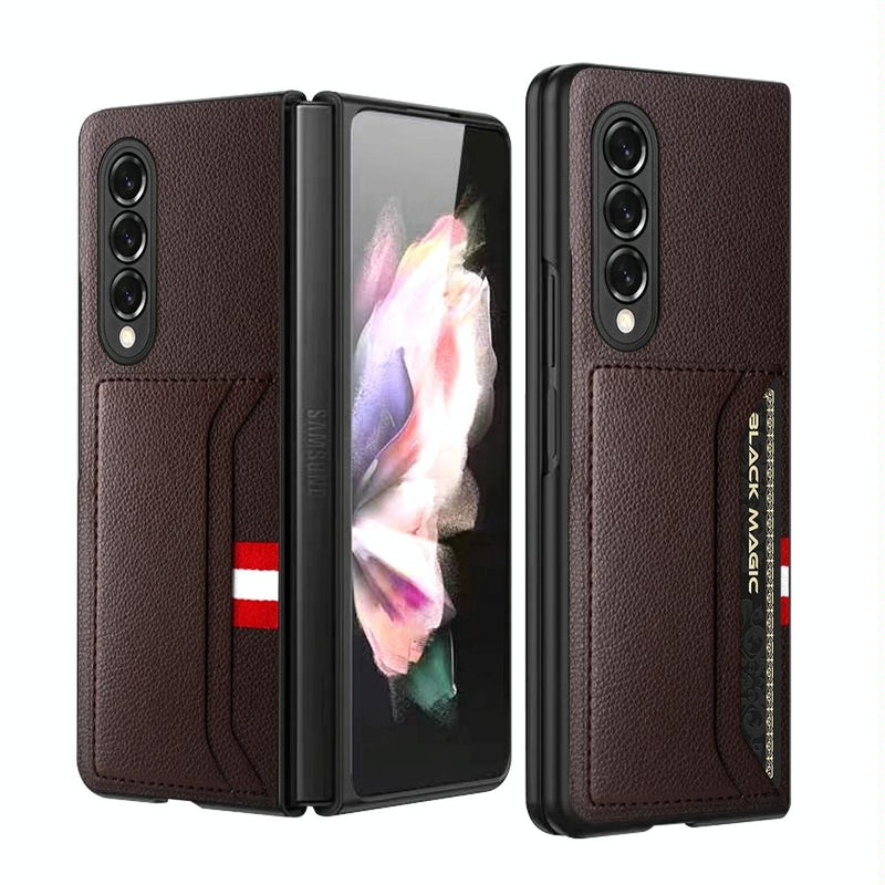 For Samsung Galaxy Z Fold4 5G Litchi Texture Microfiber Case - Black