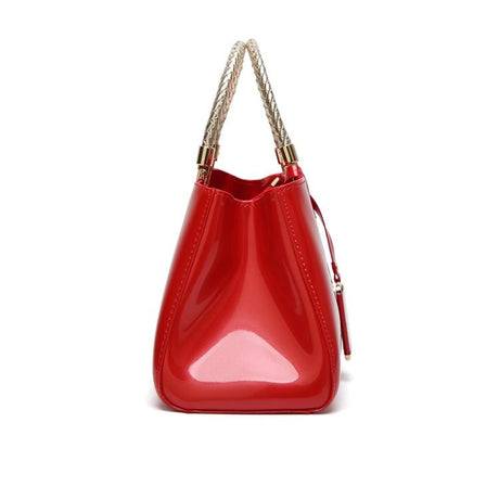 Patent Leather Shoulder Bag For Women - Glue Closure - Blue