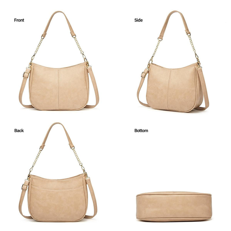 Adjustable Leather Crossbody Bag Large Capacity - Pink