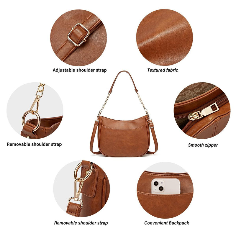 Adjustable Leather Crossbody Bag Large Capacity - Pink