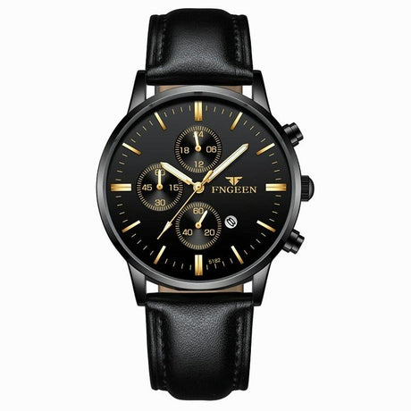 Men Three-Eye Luminous Quartz Watch - Black / Gold