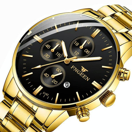 Men Three-Eye Luminous Quartz Watch - Black / Gold
