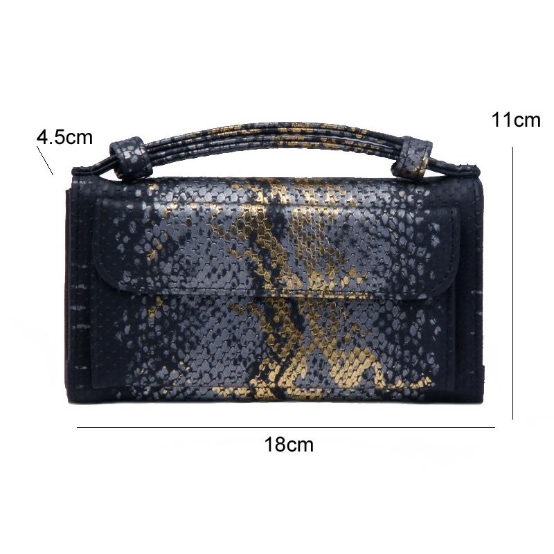 Sequin Snake Print Wrist Bag - Multifunctional Chain Wallet - Black