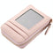 Multi Slot Short Card Holder With Zipper Coin Purse Pu Leather - Pink