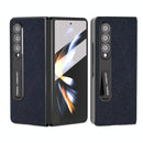 Cross Texture Leather Phone Case with Holder for Samsung Galaxy z Fold 4 5g - Blue