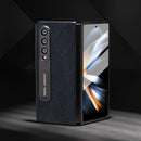 Cross Texture Leather Phone Case with Holder for Samsung Galaxy z Fold 4 5g - Blue