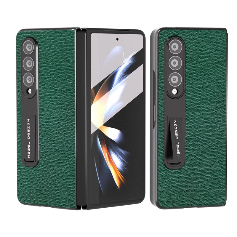 Cross Texture Leather Phone Case with Holder for Samsung Galaxy z Fold 4 5g - Blue