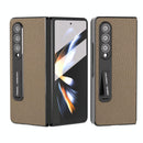 For Samsung Galaxy Z Fold4 5G Leather Phone Case With Holder - Litchi Texture - Grey