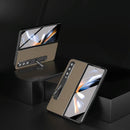 For Samsung Galaxy Z Fold4 5G Leather Phone Case With Holder - Litchi Texture - Grey