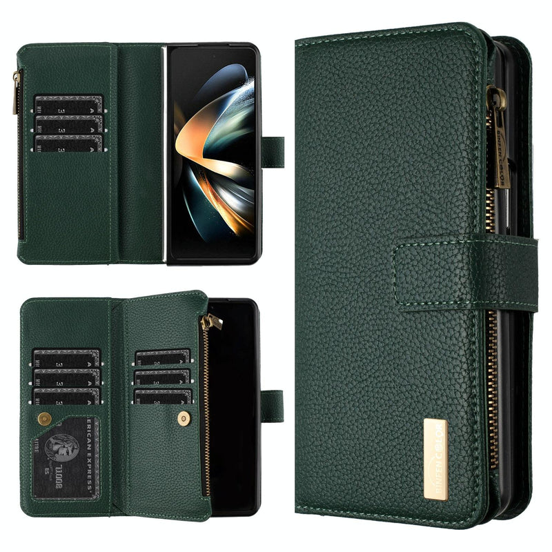 For Samsung Galaxy Z Fold4 5G Litchi Texture Zip Wallet - Gold