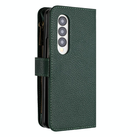 For Samsung Galaxy Z Fold4 5G Litchi Texture Zip Wallet - Gold