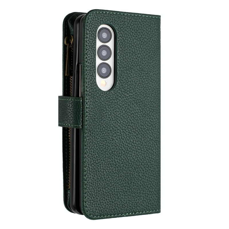 For Samsung Galaxy Z Fold4 5G Litchi Texture Zip Wallet - Gold