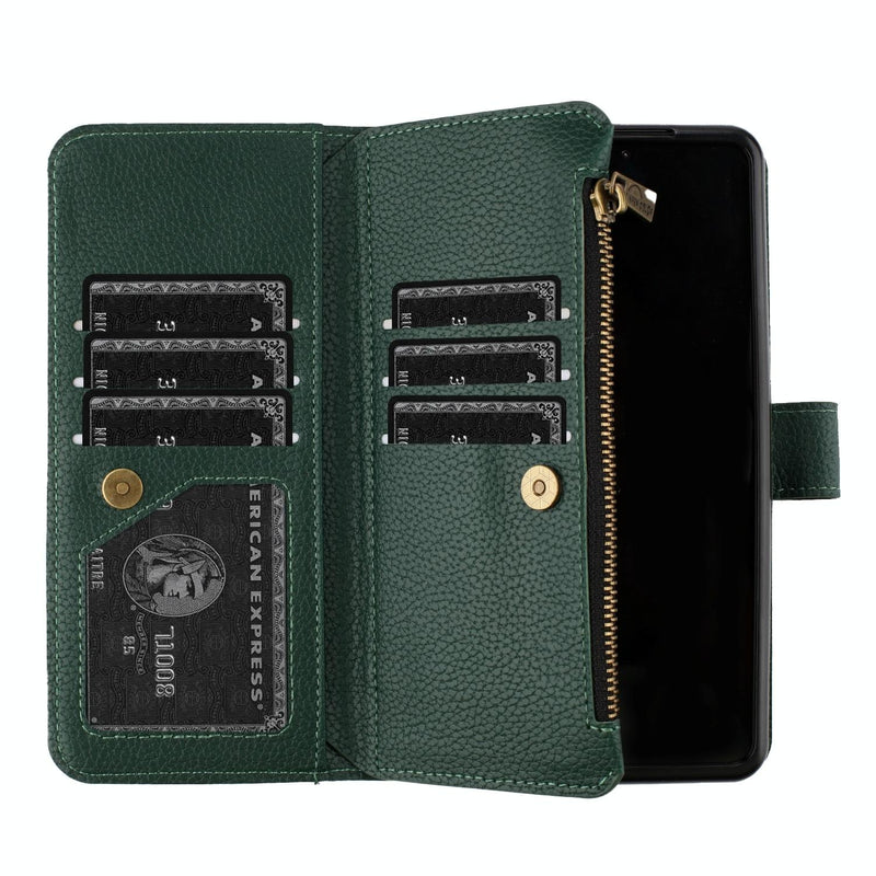 For Samsung Galaxy Z Fold4 5G Litchi Texture Zip Wallet - Gold