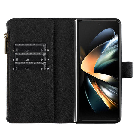 For Samsung Galaxy Z Fold4 5G Litchi Texture Zip Wallet - Gold