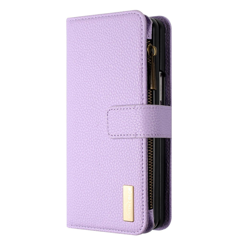 For Samsung Galaxy Z Fold4 5G Litchi Texture Zip Wallet - Gold