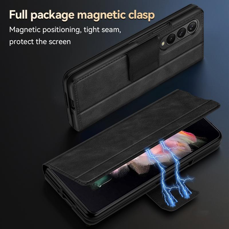 For Samsung Galaxy z Fold4 5G Magnetic Snap Leather Flip Case - All-inclusive - Brown