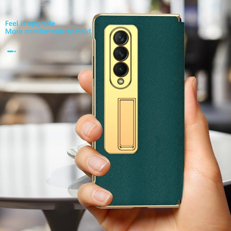 For Samsung Galaxy Z Fold4 5G Flip Case With Tempered Film - Textured Hinge - Purple