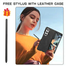 Shockproof Foldable Leather Case with Stylus for Samsung Galaxy z Fold 4 / 5g - Brown