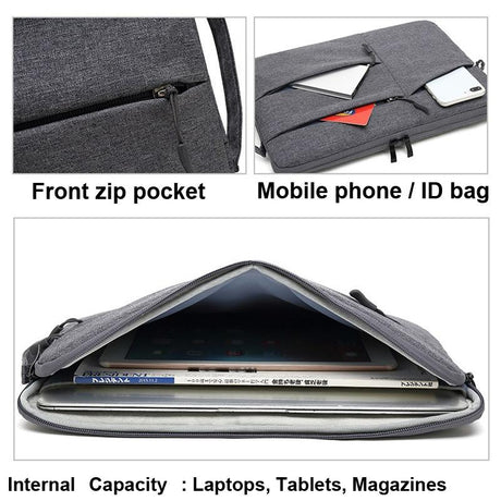 14 Inch Business Laptop Liner Bag with Zipper Closure - Polyester Material - Dark Gray