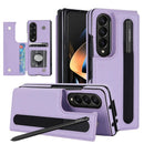 Double Buckle Foldable Phone Case with Pen Slot - Purple