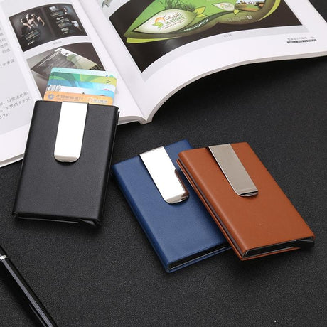 Aluminum Rfid Blocking Card Holder - Microfiber Leather Black