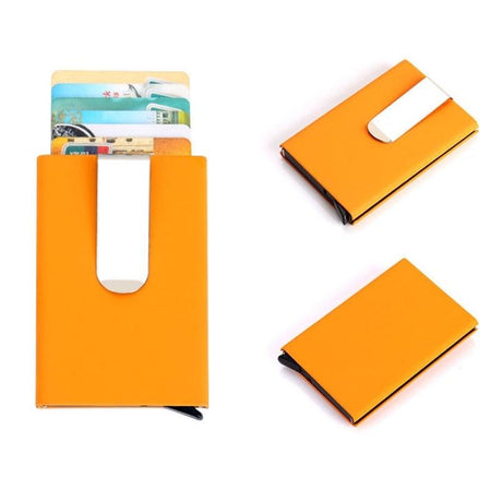 Aluminum Rfid Blocking Card Holder - Microfiber Leather Black