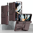 For Samsung Galaxy Z Fold4 5G Magnetic Armor Case With Push Pen - Wine Red
