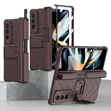 For Samsung Galaxy Z Fold4 5G Magnetic Armor Case With Push Pen - Wine Red