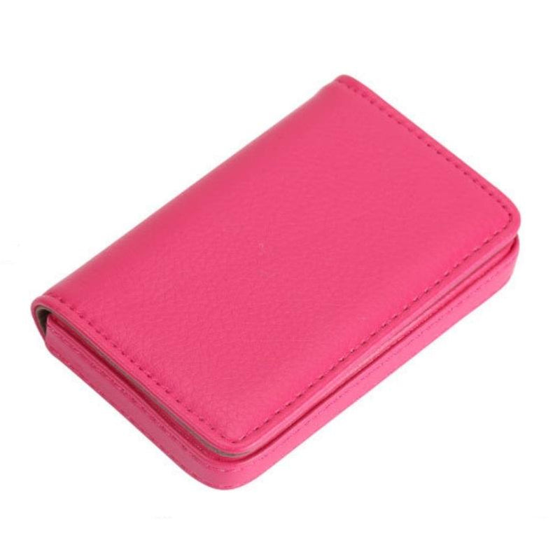 Stainless Steel Magnetic Business Card Holder Pu Leather Case - Brown