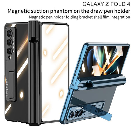For Samsung Galaxy Z Fold4 5G Shockproof Magnetic Case With Pen Slots - Gold