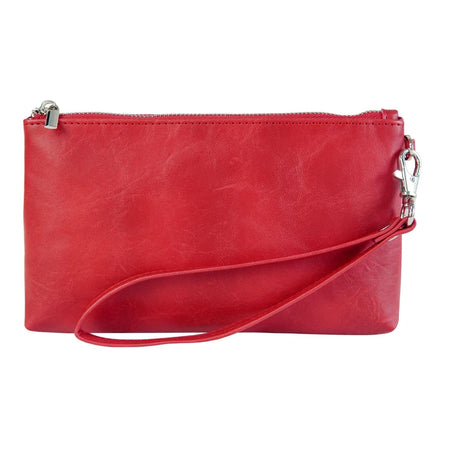 Retro Leather Clutch Bag With Zipper - 6 Inch - Brown