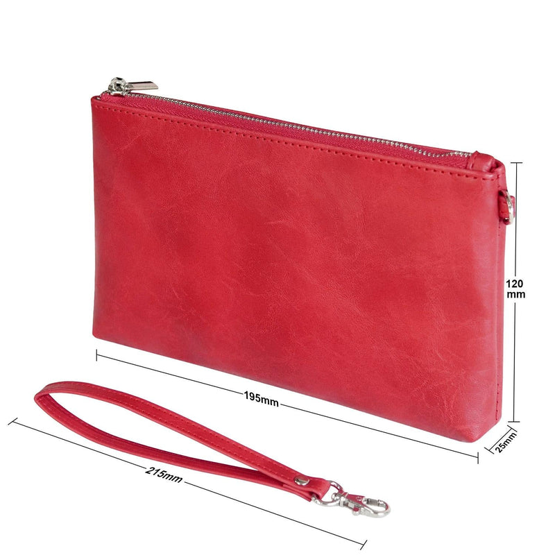 Retro Leather Clutch Bag With Zipper - 6 Inch - Brown