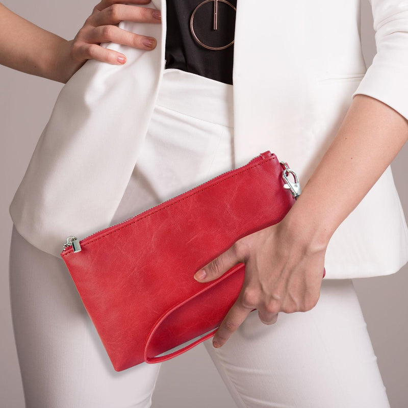 Retro Leather Clutch Bag With Zipper - 6 Inch - Brown