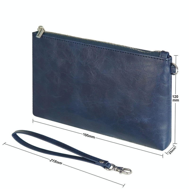 Retro Leather Clutch Bag With Zipper - 6 Inch - Brown