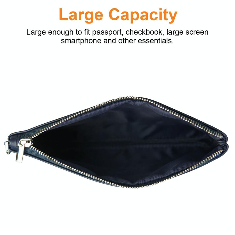 Retro Leather Clutch Bag With Zipper - 6 Inch - Brown