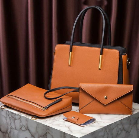Large Capacity 4-In-1 Messenger Handbag With Fashionable Colour Block Design - Brown