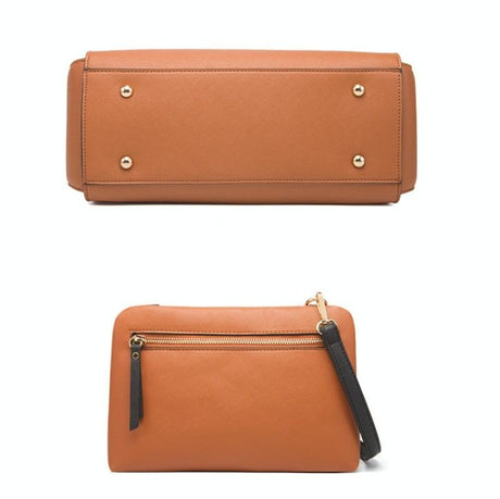Large Capacity 4-In-1 Messenger Handbag With Fashionable Colour Block Design - Brown