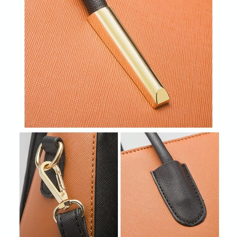 Large Capacity 4-In-1 Messenger Handbag With Fashionable Colour Block Design - Brown