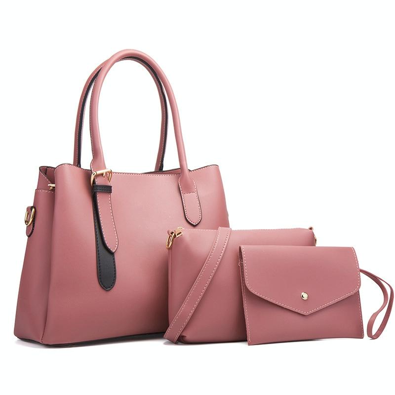 Large Capacity 3-In-1 Diagonal Handbags In Pink Pu Leather
