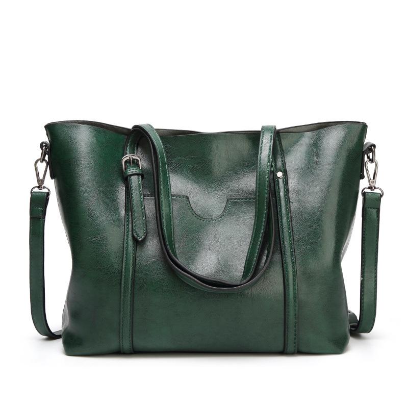 Stylish All-Match Leather Handbag - Wax Finish - Black
