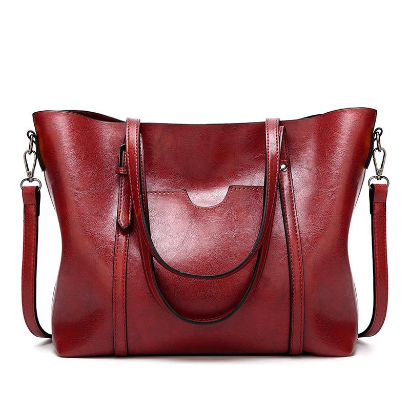 Stylish All-Match Leather Handbag - Wax Finish - Black